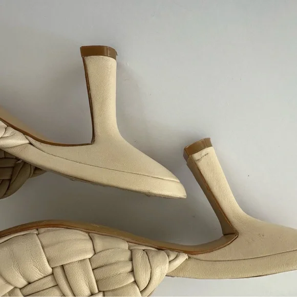 H&M Premium Beige Woven Leather Square Toe Mules Heels 41 - Picture 11 of 11